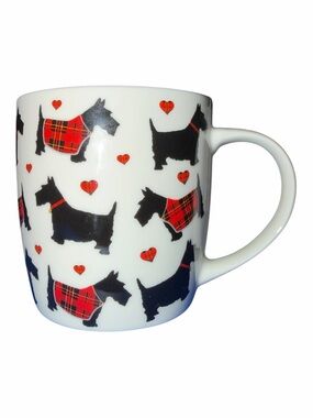 Milly Green British Design Scottish Terrier Scottie Dog Mug Plaid Hearts